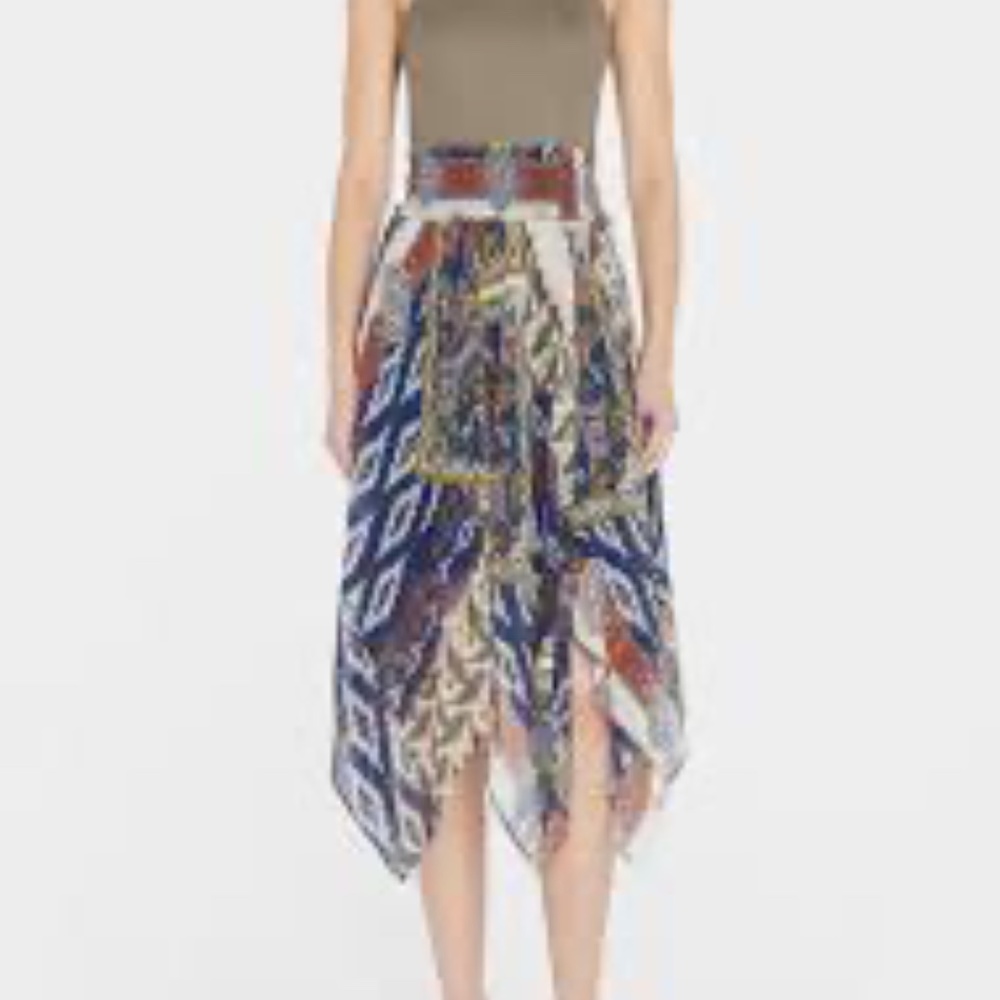 Cara Cara Blue and Brown Printed Handkerchief Hem Midi Skirt